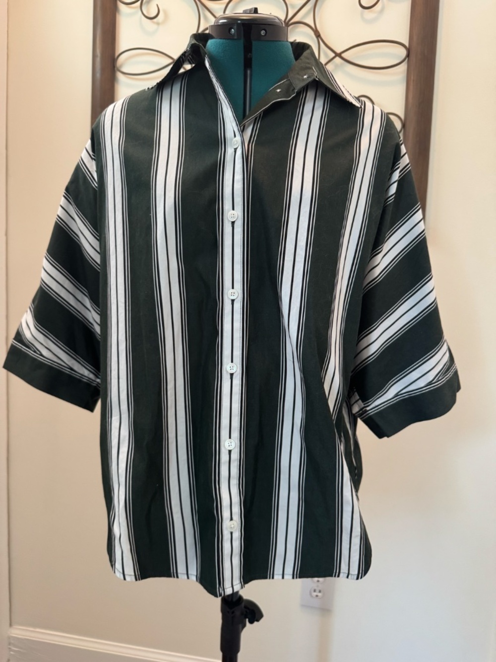 Madewell Beautiful Green White Blouse NWT